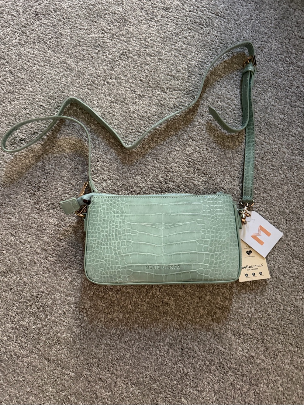 Melie Biianchi Mint Croc-Embossed Crossbody Bag